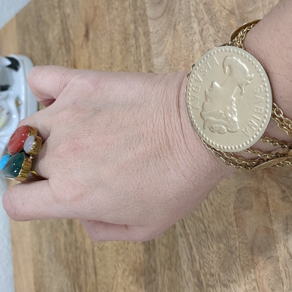 Greek Coins Multilayer Chains Bracelet - Picture 7 of 13